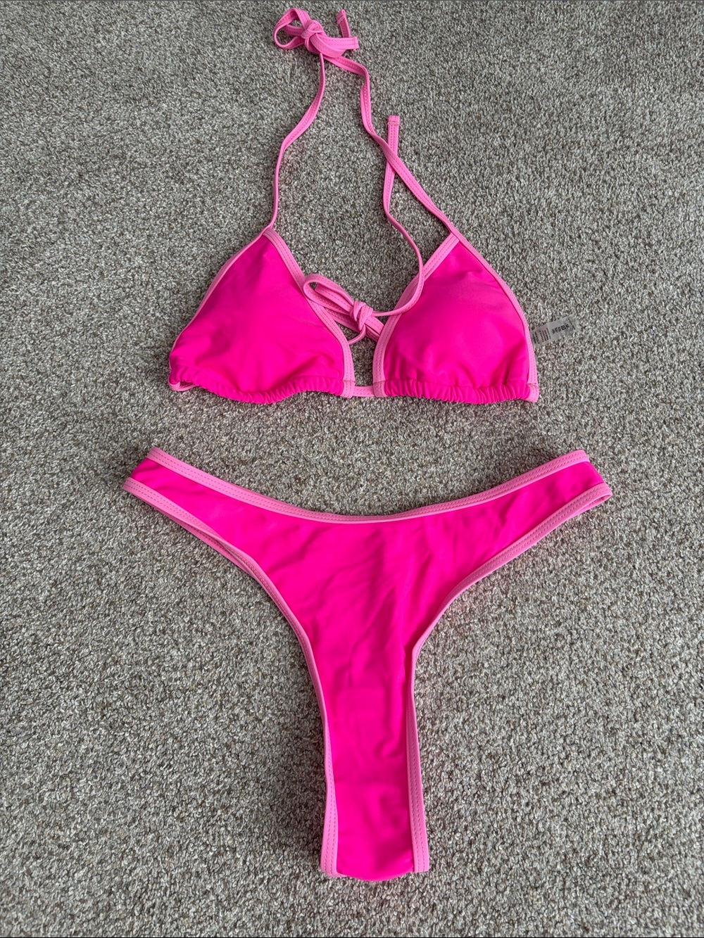Never worn! Neon Pink Triangle Tie-Back Bikini Set